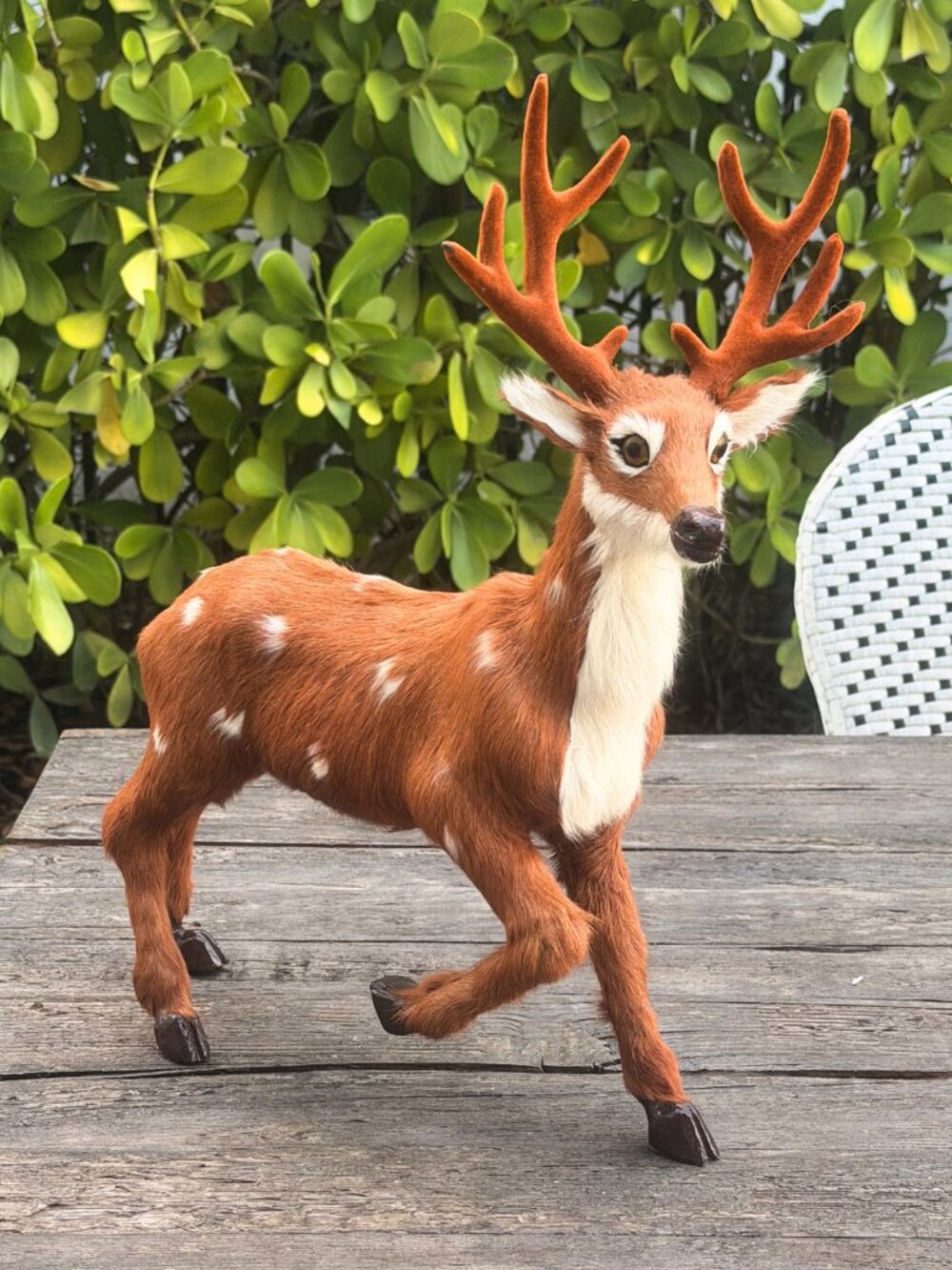 Vintage Spotted Fur Deer Figurine Large 16.5" Rustic Woodland Christmas Decor